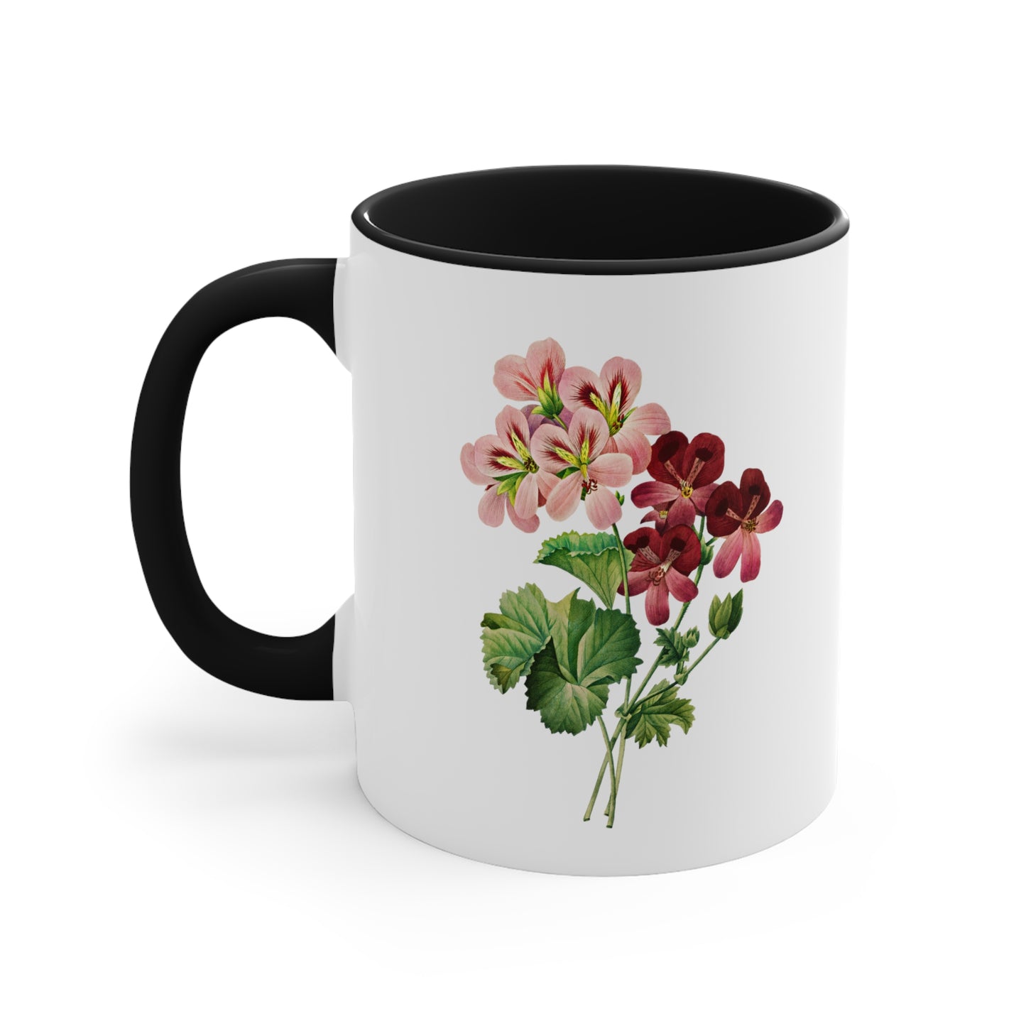 Vintage Pelargonium Illustration Ceramic Mug 11oz Color Inside Floral Coffee Cup