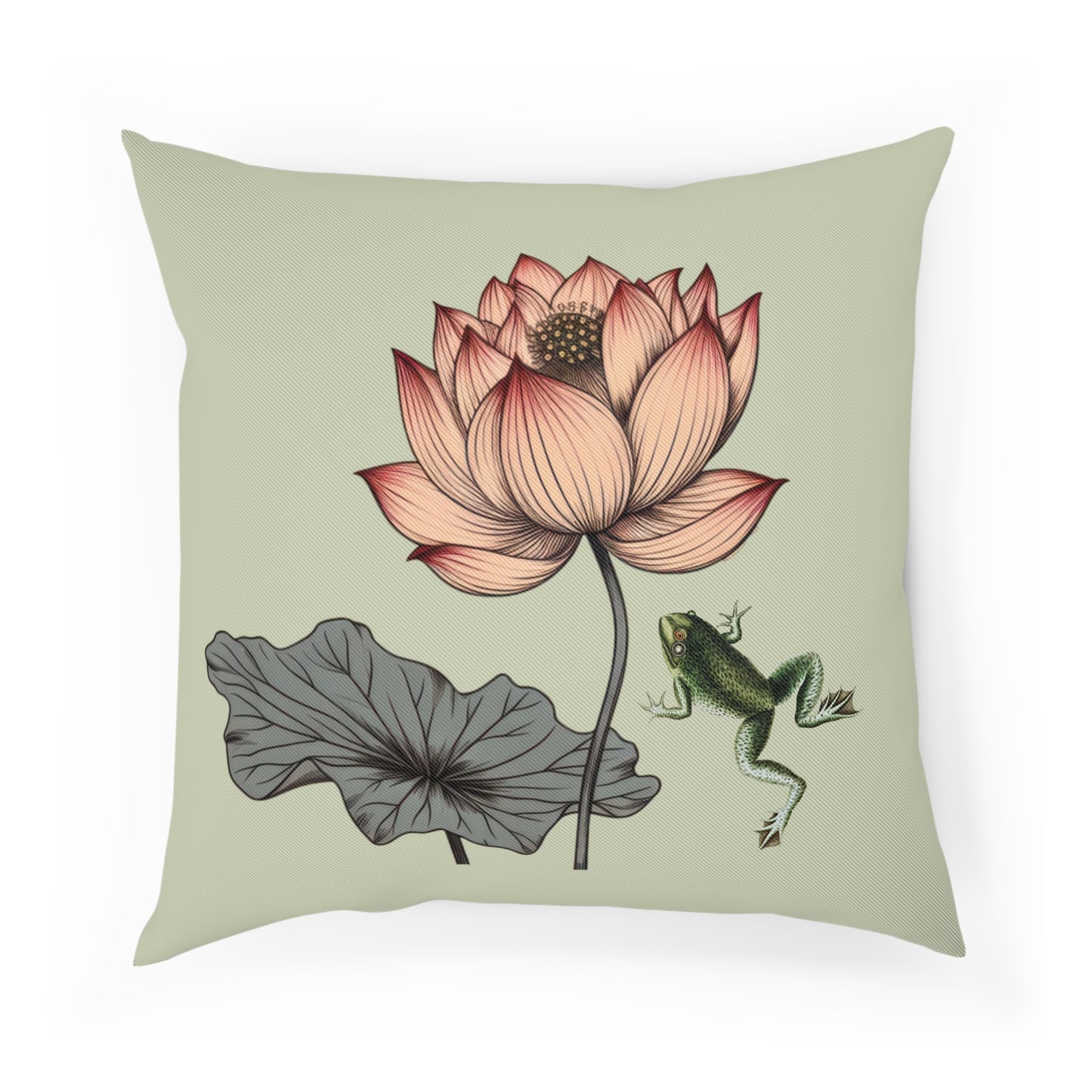 Water Lily and Frog Green Cushion