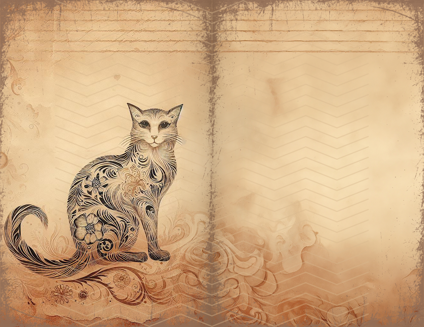 Vintage Cats Printable Aged Junk Journal Page Download Bundle