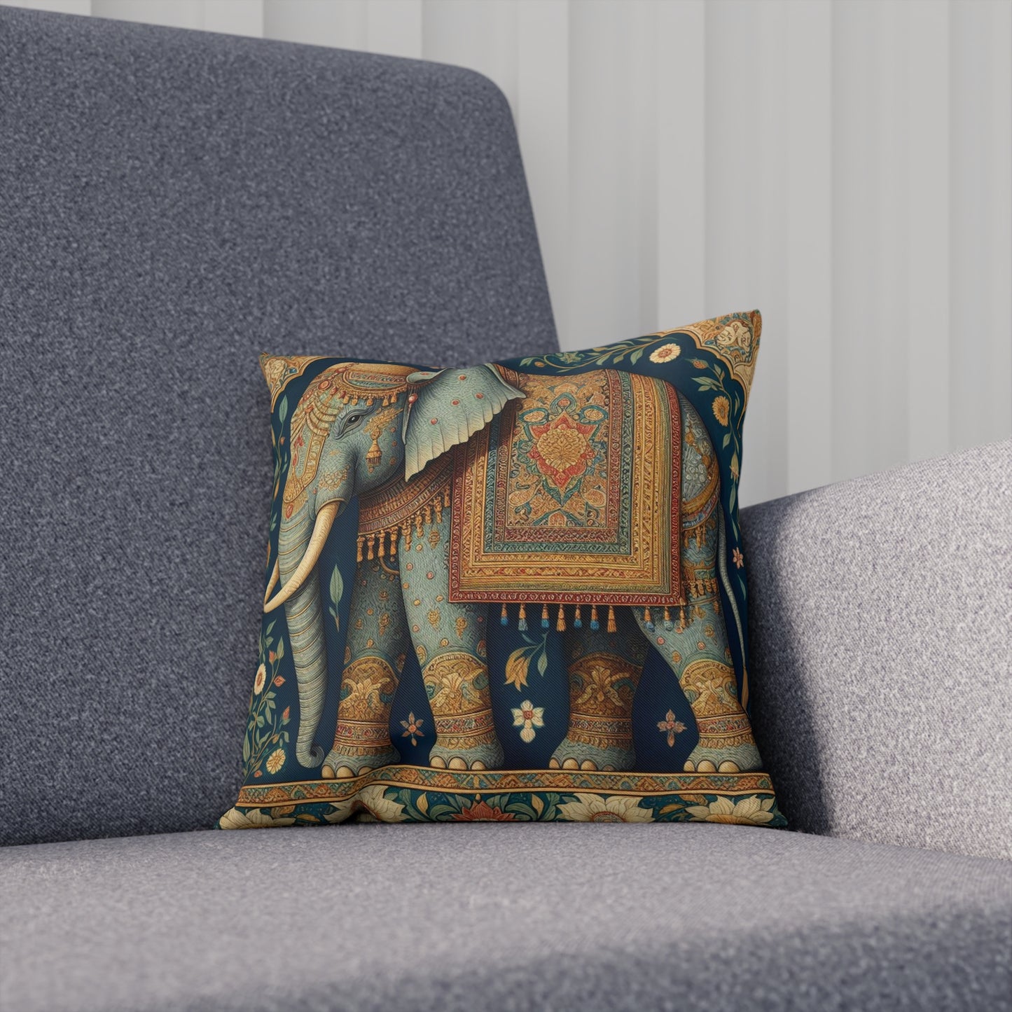 Floral Gold Mughal Elephant Cushion