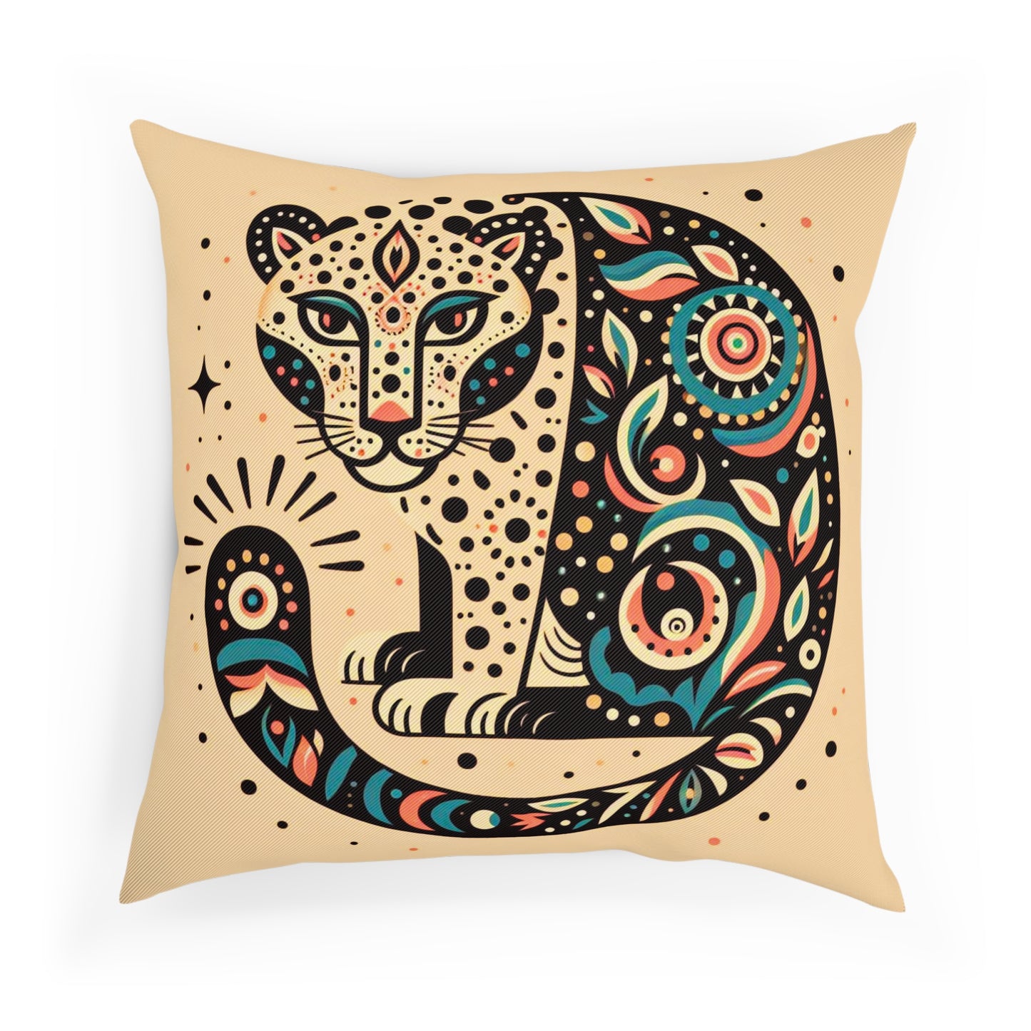 Leopard Folk Art Throw Pillow