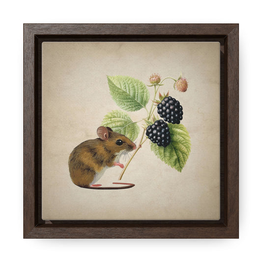 Mouse and Blackberry Vintage Botanical Canvas Print Wall Art Square Framed Gallery Wrapped