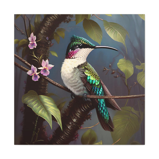 Tropical Hummingbird Botanical Vintage Style Square Canvas Print Retro Wall Art