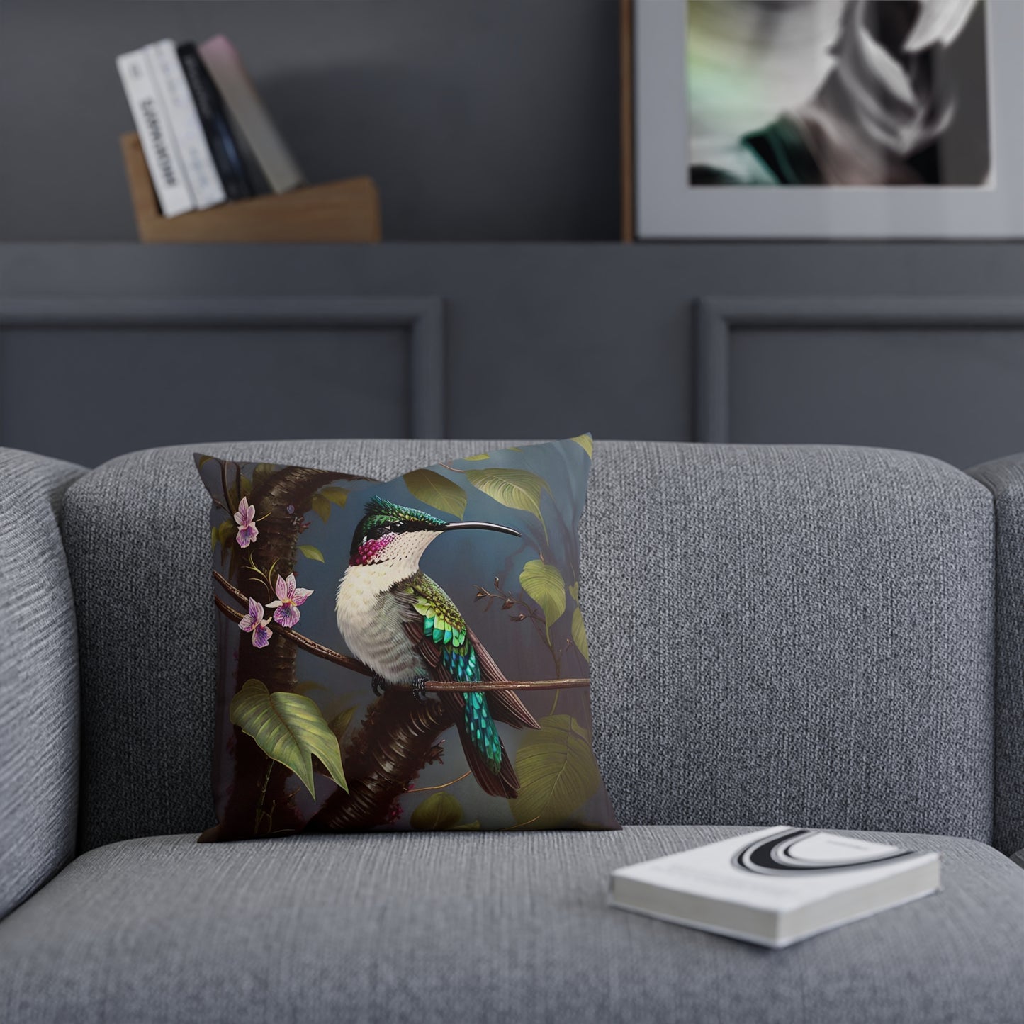 Tropical Botanical Hummingbird Cushion