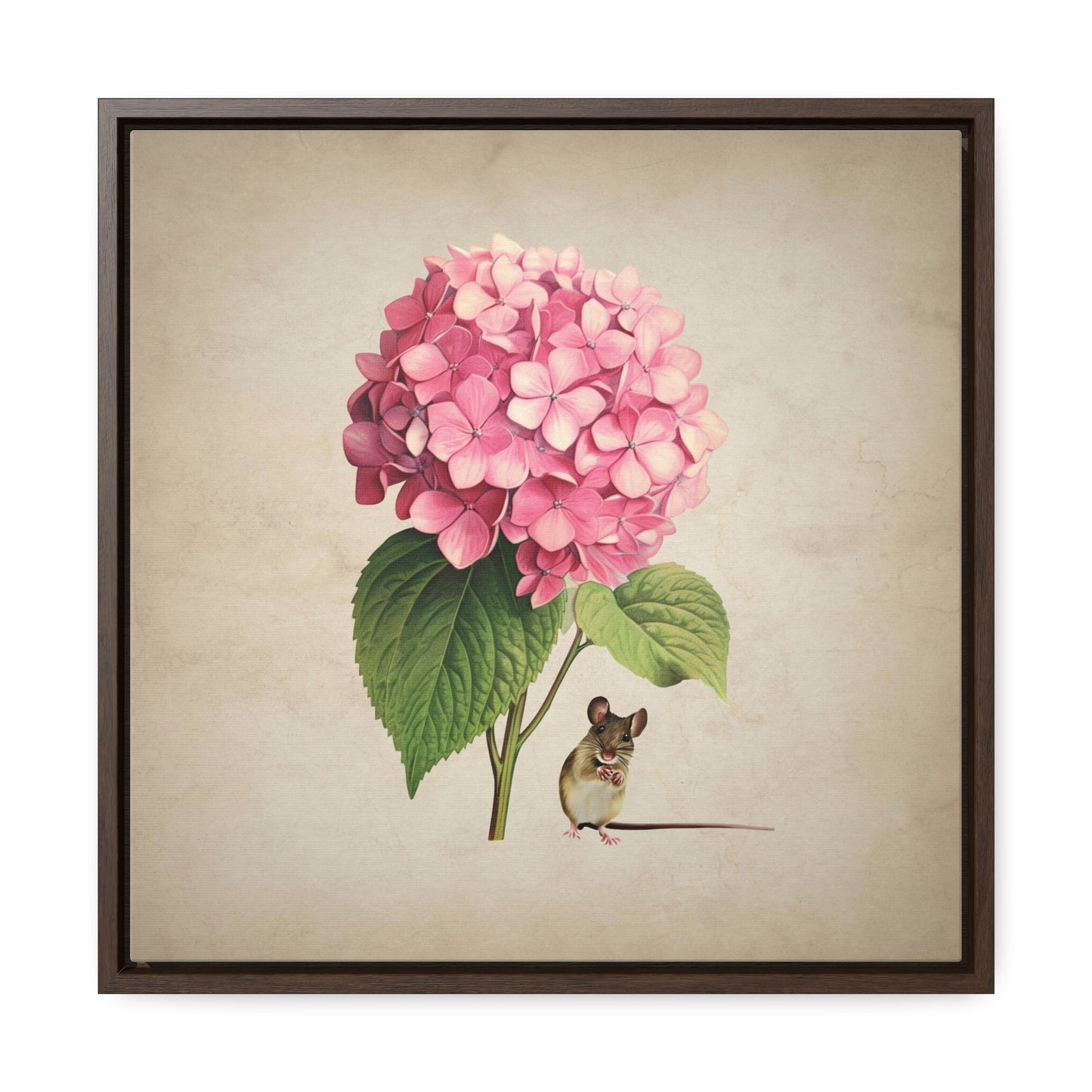 Pink Hydrangea Mouse Square Framed Canvas Print