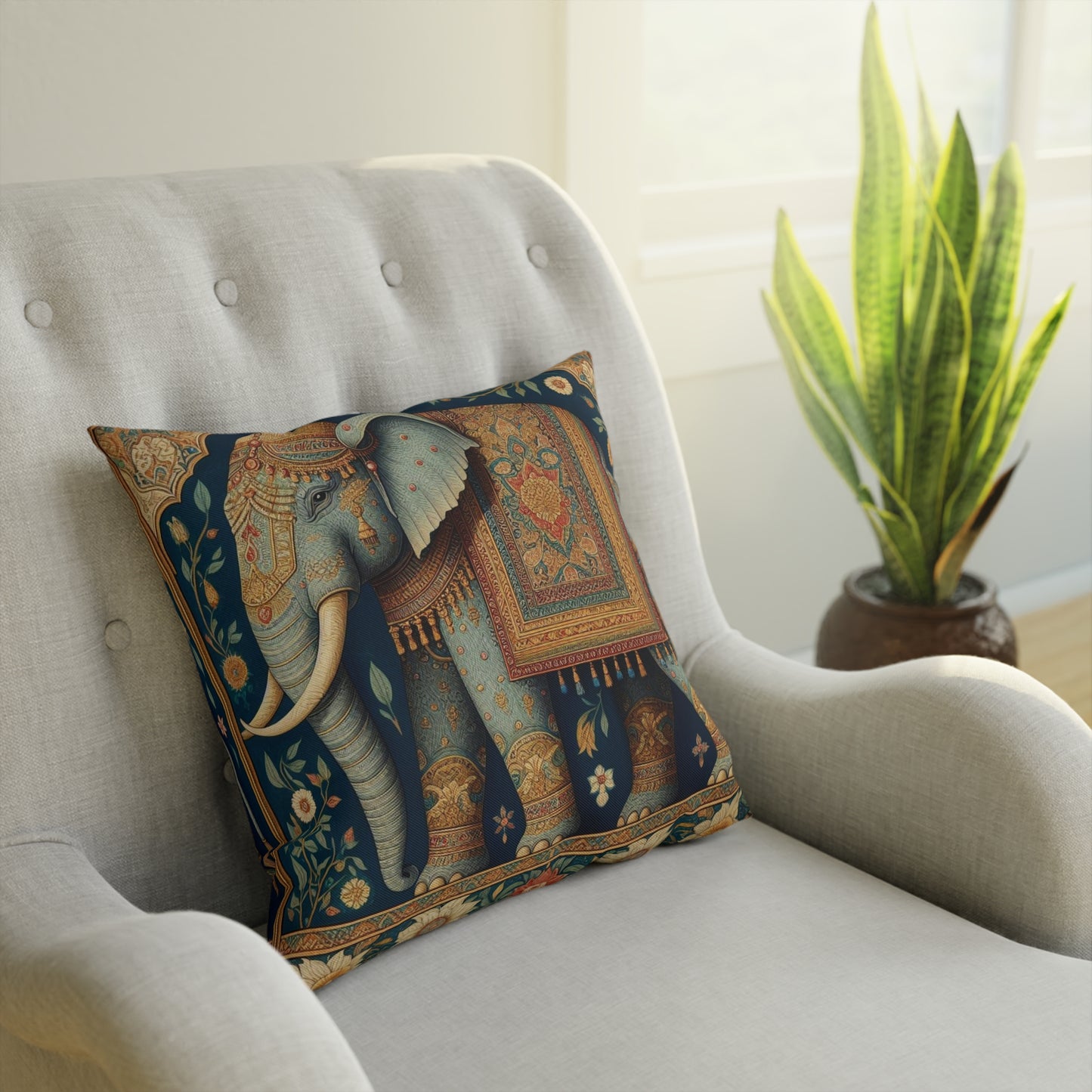 Floral Gold Mughal Elephant Cushion