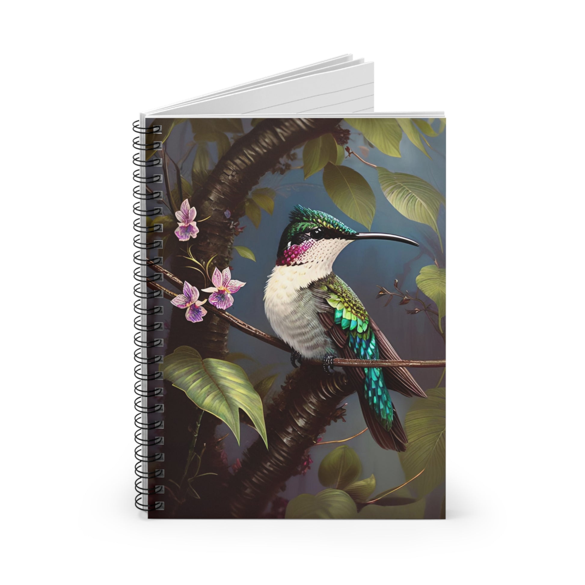 Tropical Hummingbird Vintage Botanical Spiral Notebook Ruled Line Journal 