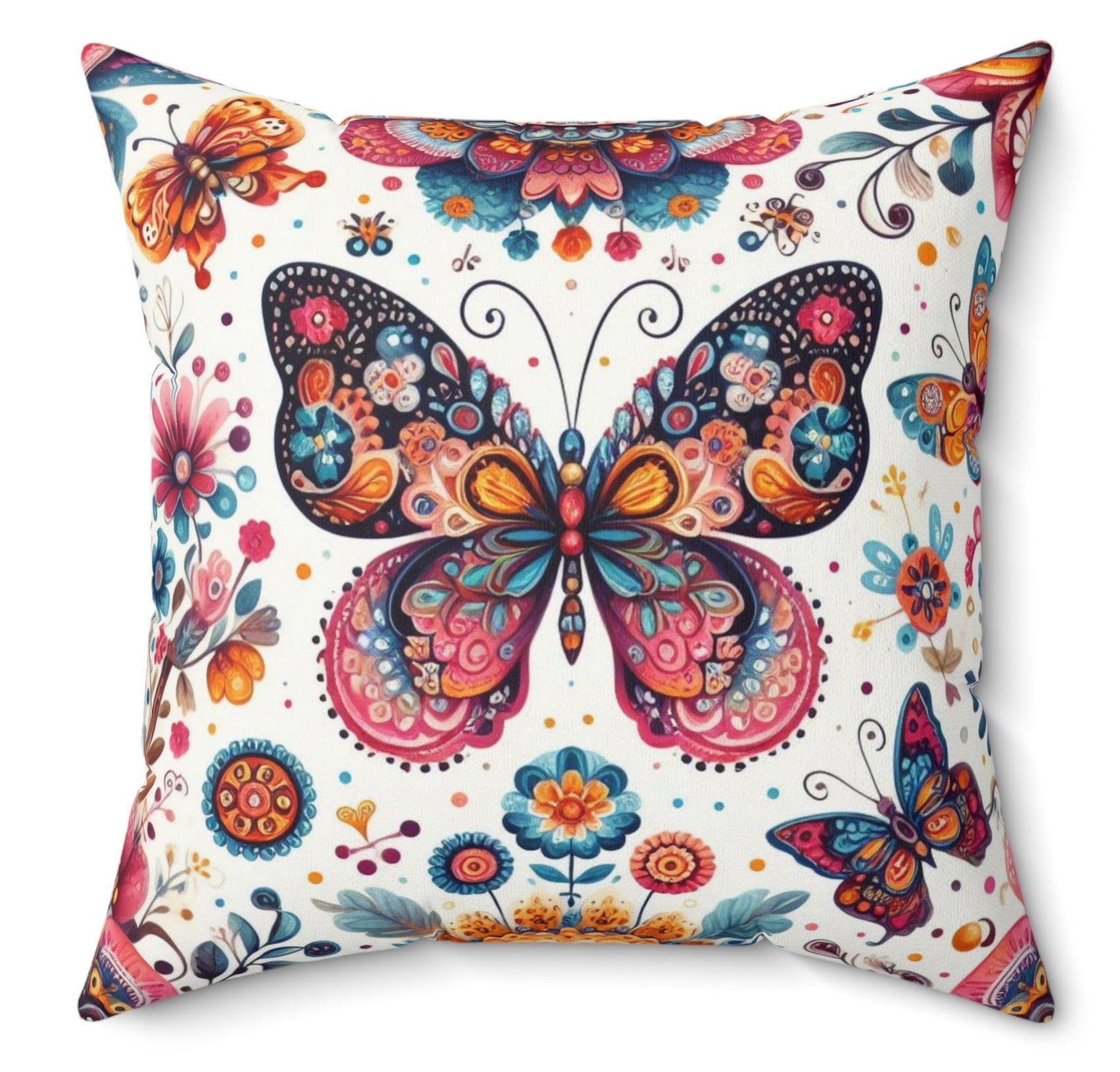 Floral Vintage Bohemian Butterfly Maximalist Throw Pillow Polyester Square Cover