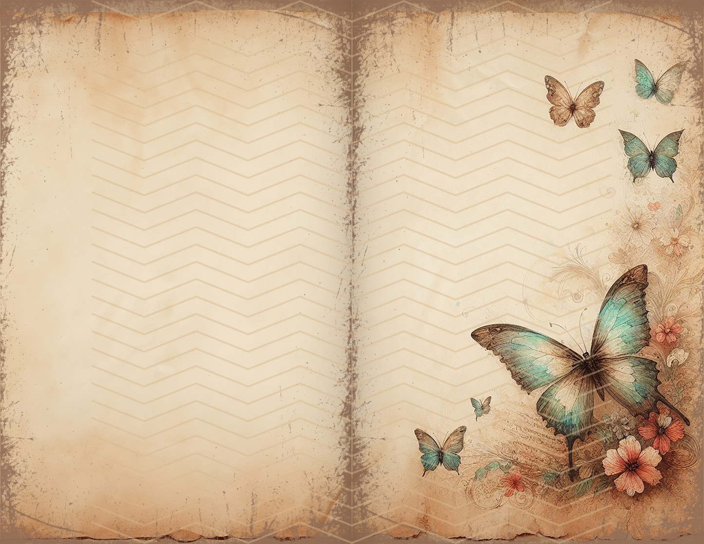 Vintage Butterfly Printable Junk Journal Page PDF Download Bundle