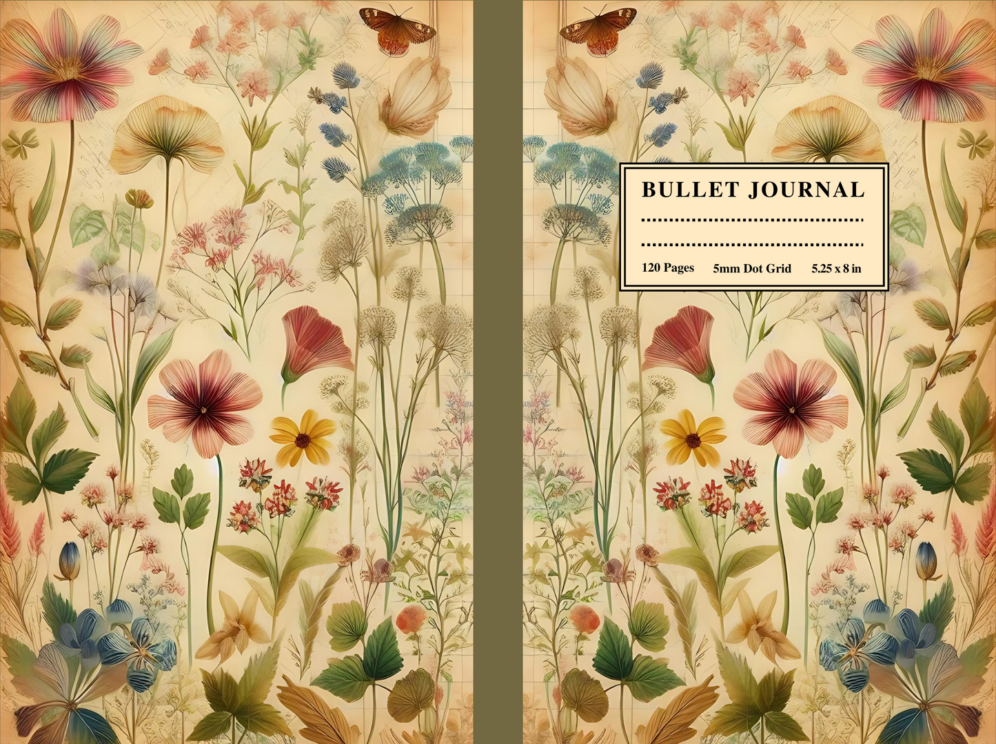 Bullet Journal: Vintage Floral Dotted Notebook 5.25" x 8" Softcover 120 Cream 5mm Dot Grid Pages For Creative Journaling, Doodling, Vision Boards, Sketching, Mood Tracker & More