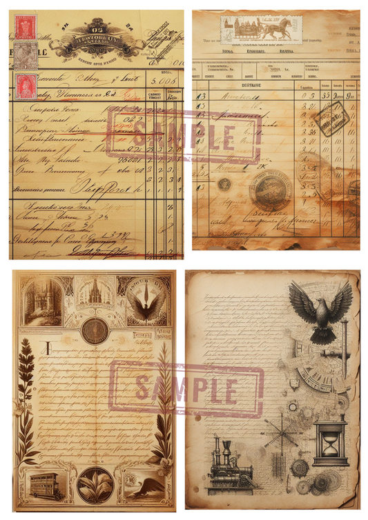 Vintage Documents Printable Digital A4 Sheet