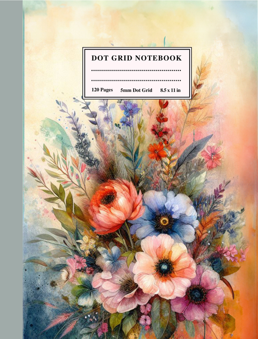 Floral Watercolor Soft Cover 8.5" X 11" Dot Grid Notebook