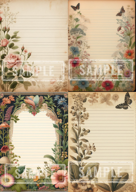 DIGITAL Vintage Botanical Printable A5 Lined Notepaper BND0002