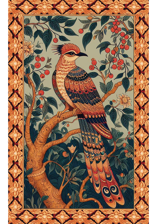 Printable Exotic Bird Vintage Aesthetic Mughal Miniature Indian Painting Folk Wall Art Digital Poster