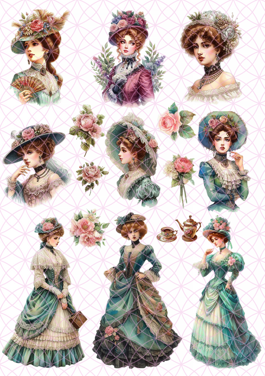 Victorian Ladies Collage Cutouts Printable A4 Sheet