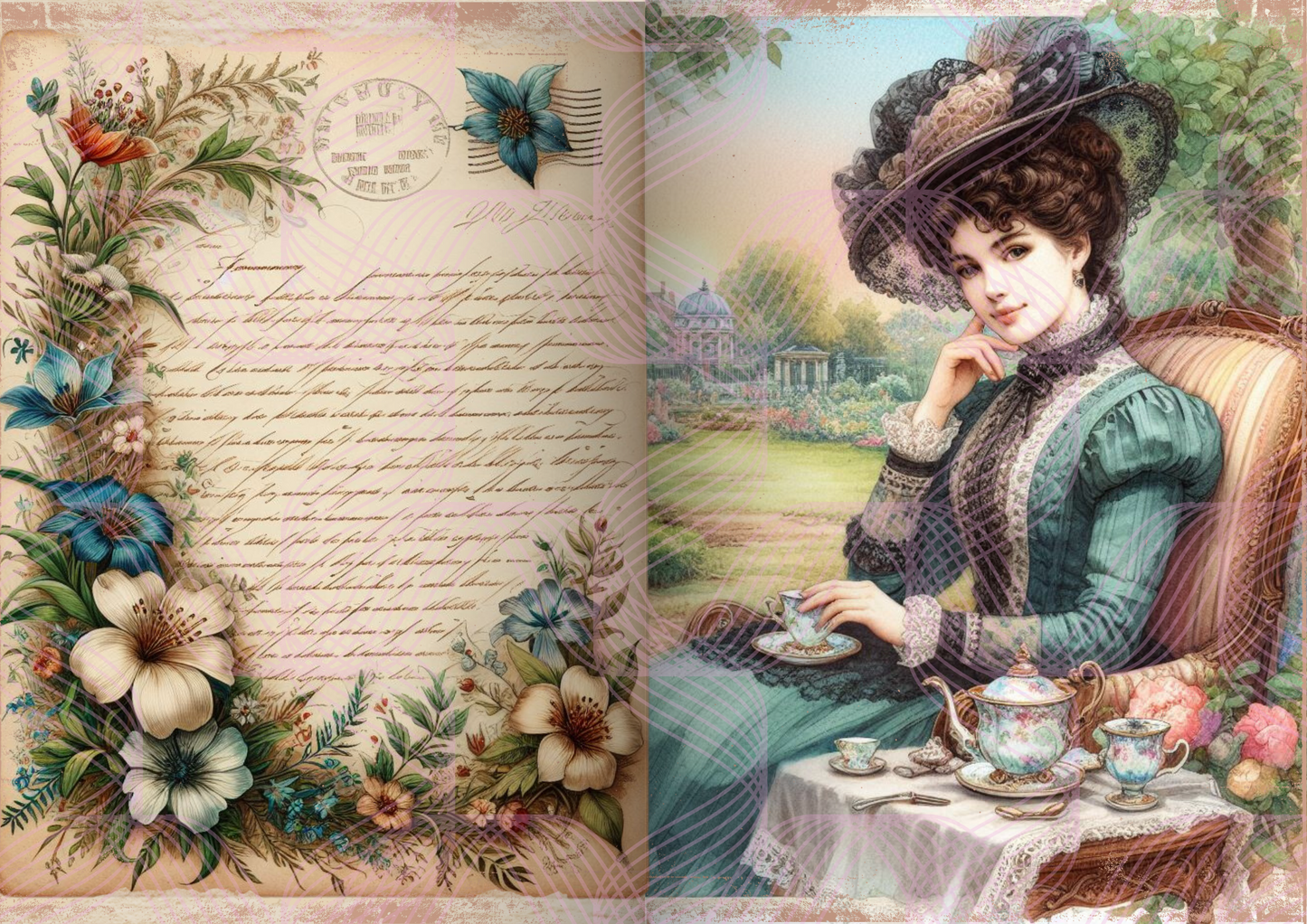 Digital Old Letter Floral Victorian Lady Junk Journal Vintage Printables Downloadable A4 Sheet Creative Journaling Scrapbooking Art Page 