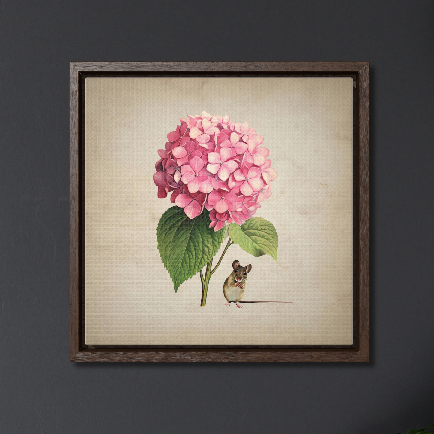 Pink Hydrangea Mouse Square Framed Canvas Print