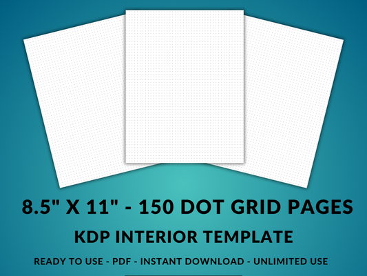 Amazon KDP 5mm Dot Grid Interior Template 8.5" x 11" Digital Download Paper 150 Bullet Journal Dotted Pages