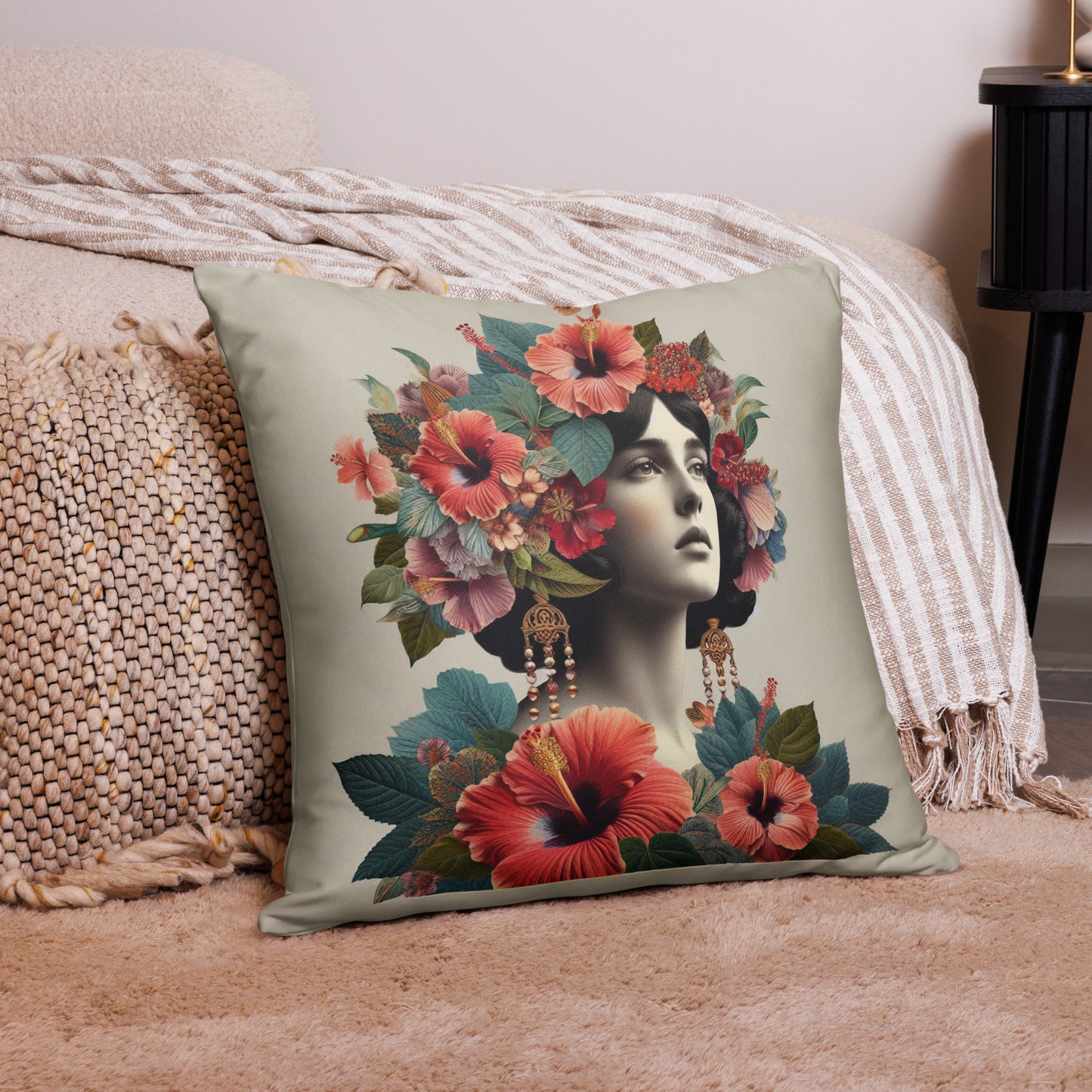Hibiscus Flower Queen Vintage Collage Pillow