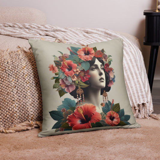 Hibiscus Flower Queen Vintage Floral Collage Throw Pillow Polyester Decorative Botanical Maximalist Cushion Square Cover