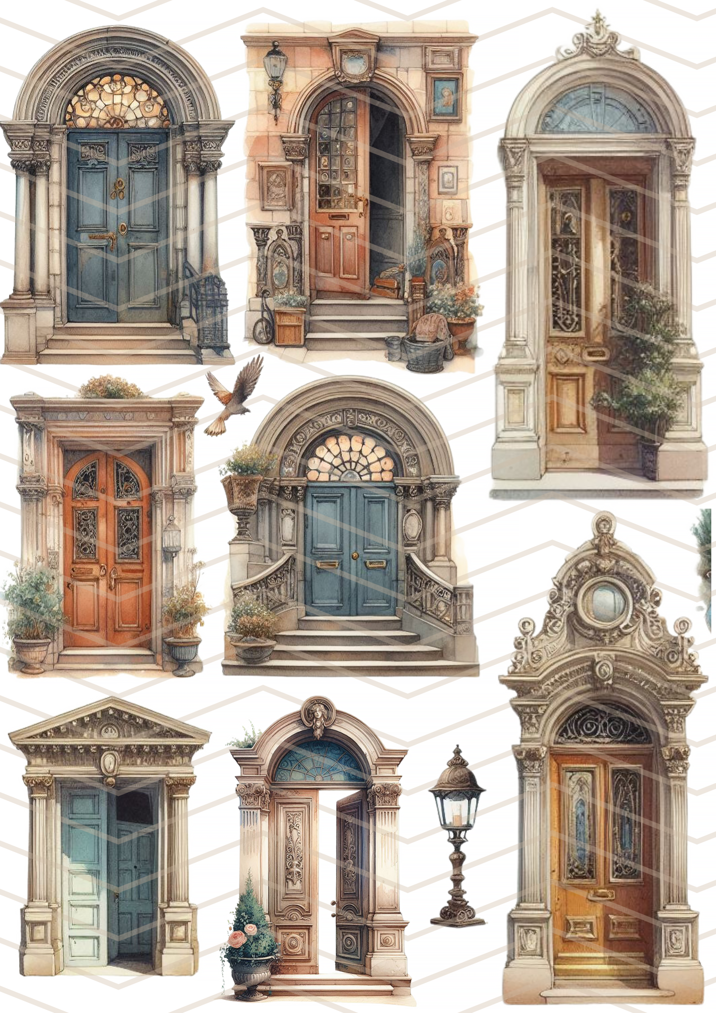 Downloadable Vintage Doorways Illustrations Decoupage Collage Cutouts Printable A4 Sheet Creative Scrapbooking Art Journaling Digital Download