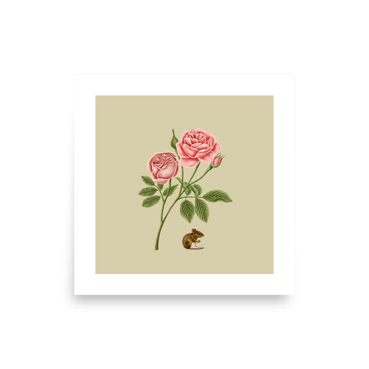 Pink Roses Mouse Art Poster