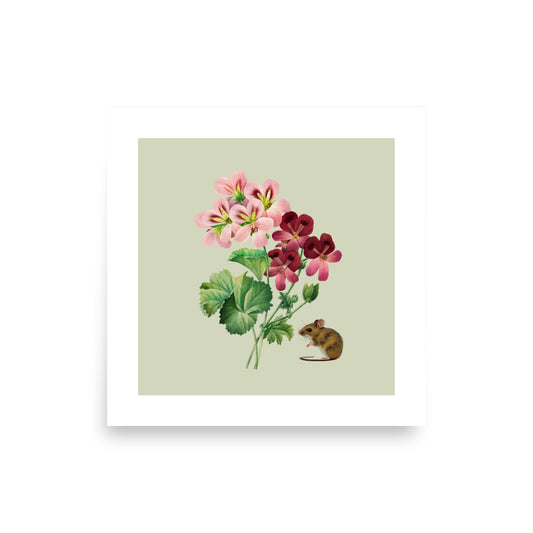 Geraniums and Mouse Art Poster