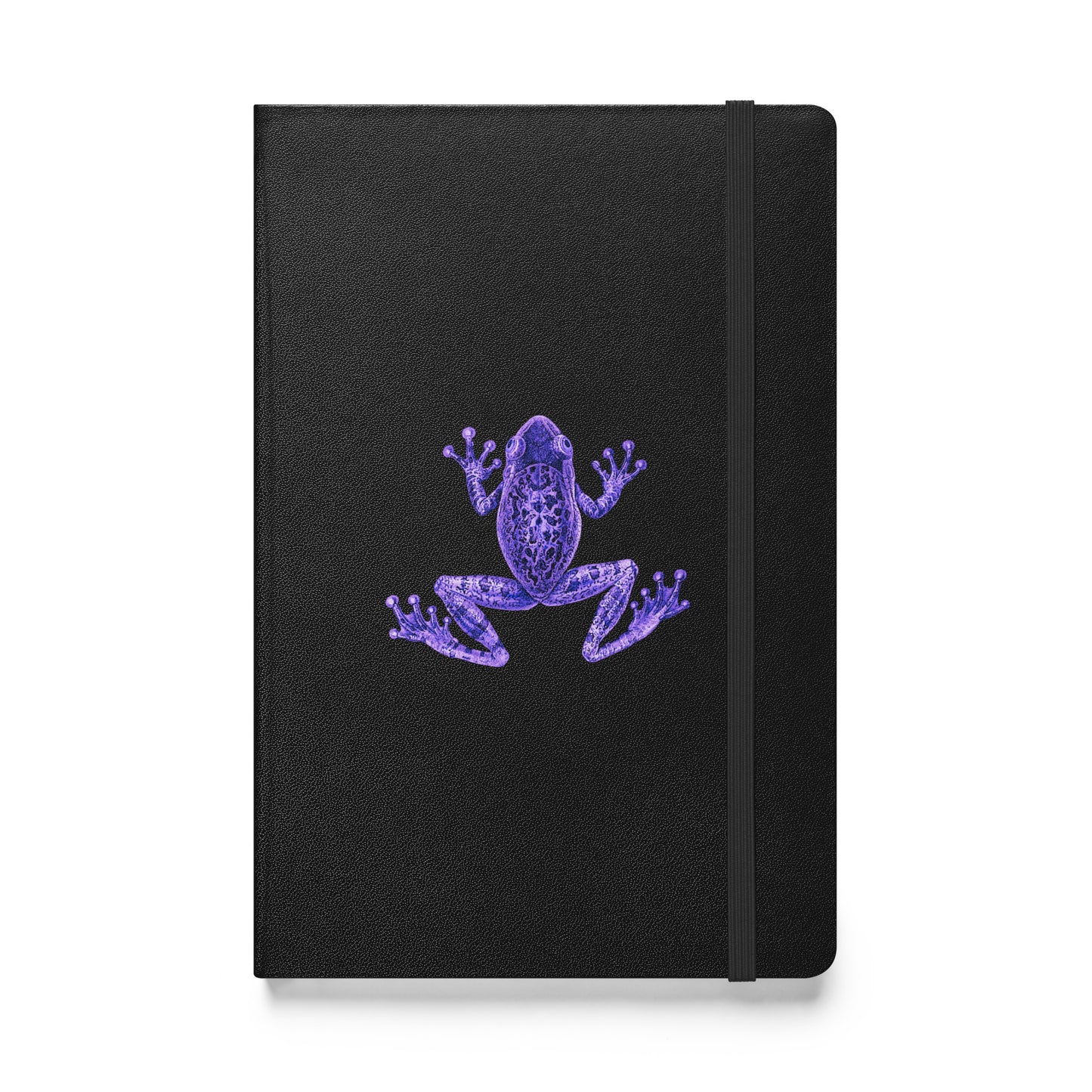 Hardcover Bound Notebook: Purple Neon Frog 5.5" × 8.5" Writing Journal Lined Cream 80 Pages Elastic Closure & Ribbon Marker Expandable Inner Pocket