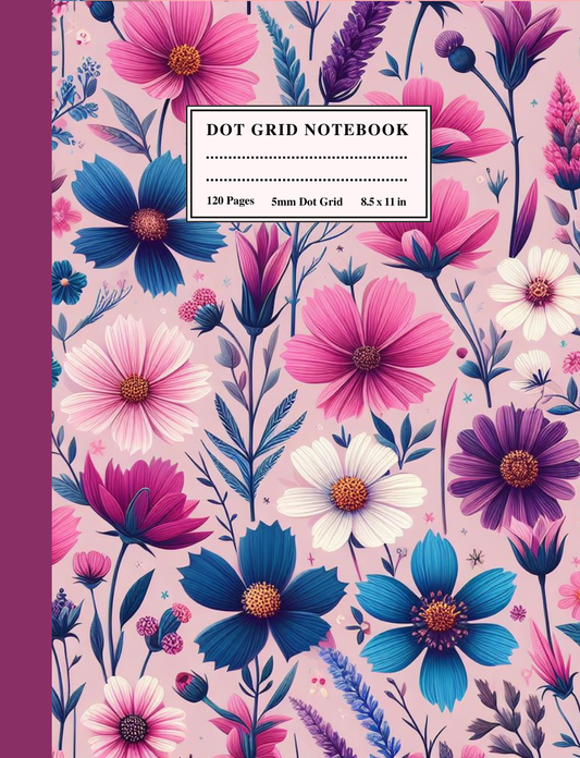 Dot Grid Notebook: Pink Blue Boho Floral Large A4 (8.5 x 11) Softcover 5mm Dotted Journal 120 Pages For Creative Bullet Journaling, Doodling, Vision Boards, Sketching, Mood Tracker & More 